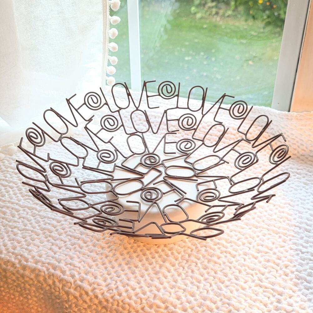 Love Word Bowl Decorative Wire Scrollwork Handcrafted Wire Fruit Centerpiece